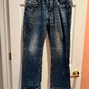 Express Blue Straight Jeans with Vintage Wash
